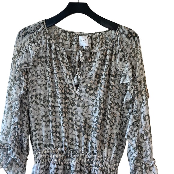 *FLAWED* MISA Los Angeles Floral‎ Print Ruffle Mini Dress, XS, Sheer, Bohemian - Picture 2 of 13